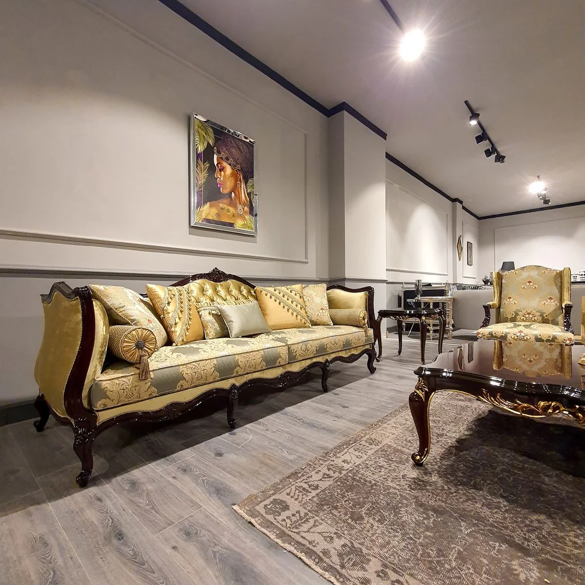 Luxury Baroque Sofa Gold / Silver / Black - Magnificent living room sofa with elegant pattern - Baroque furniture