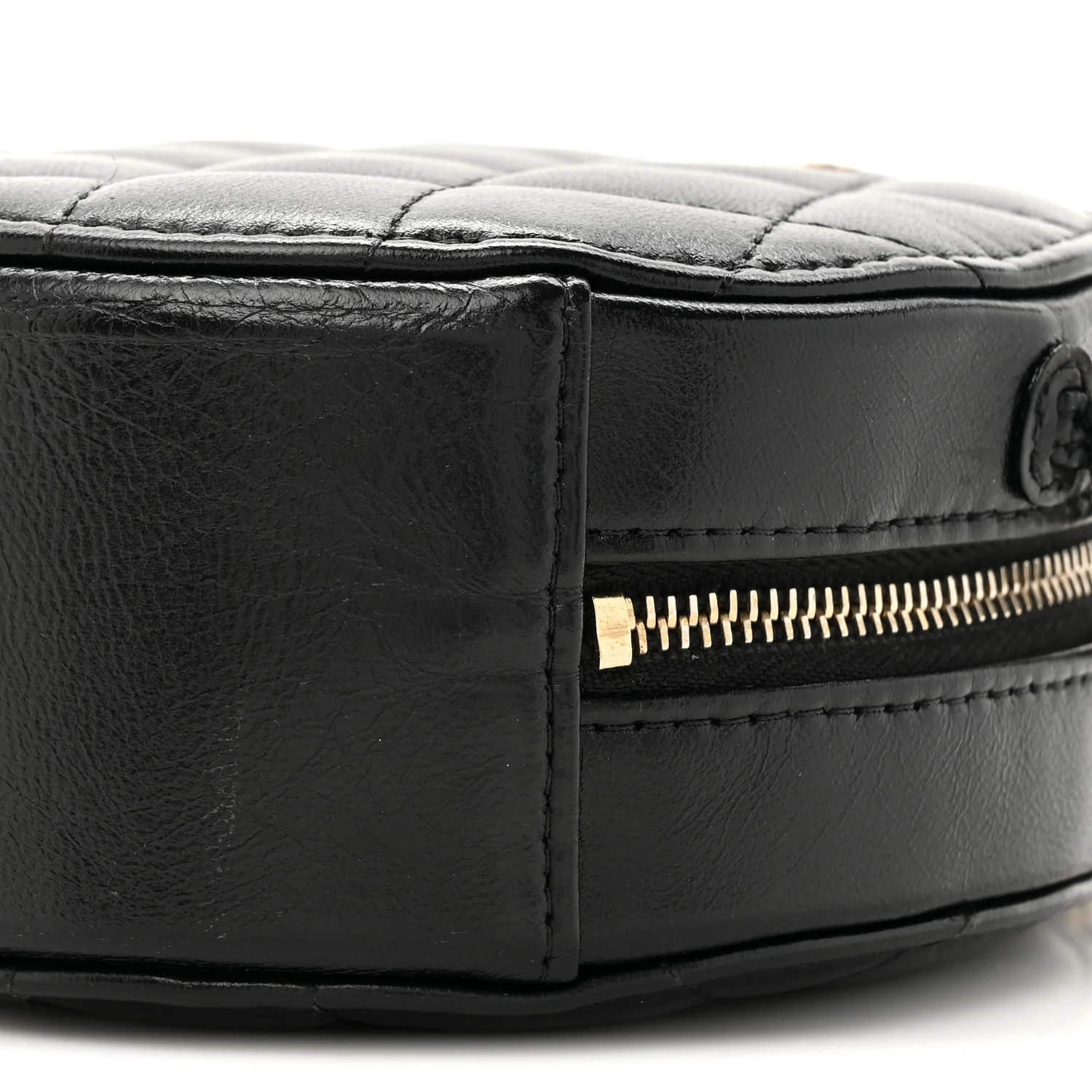 Lambskin Quilted Round Clutch With Chain Black - Top Club