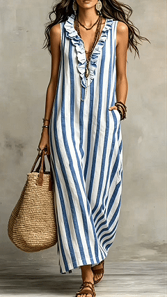 Women's Cotton-Blend Striped Sleeveless Maxi Dress - Nordfashionstorm - Women's Clothing, Fashion for You - Nordfashionstorm.com