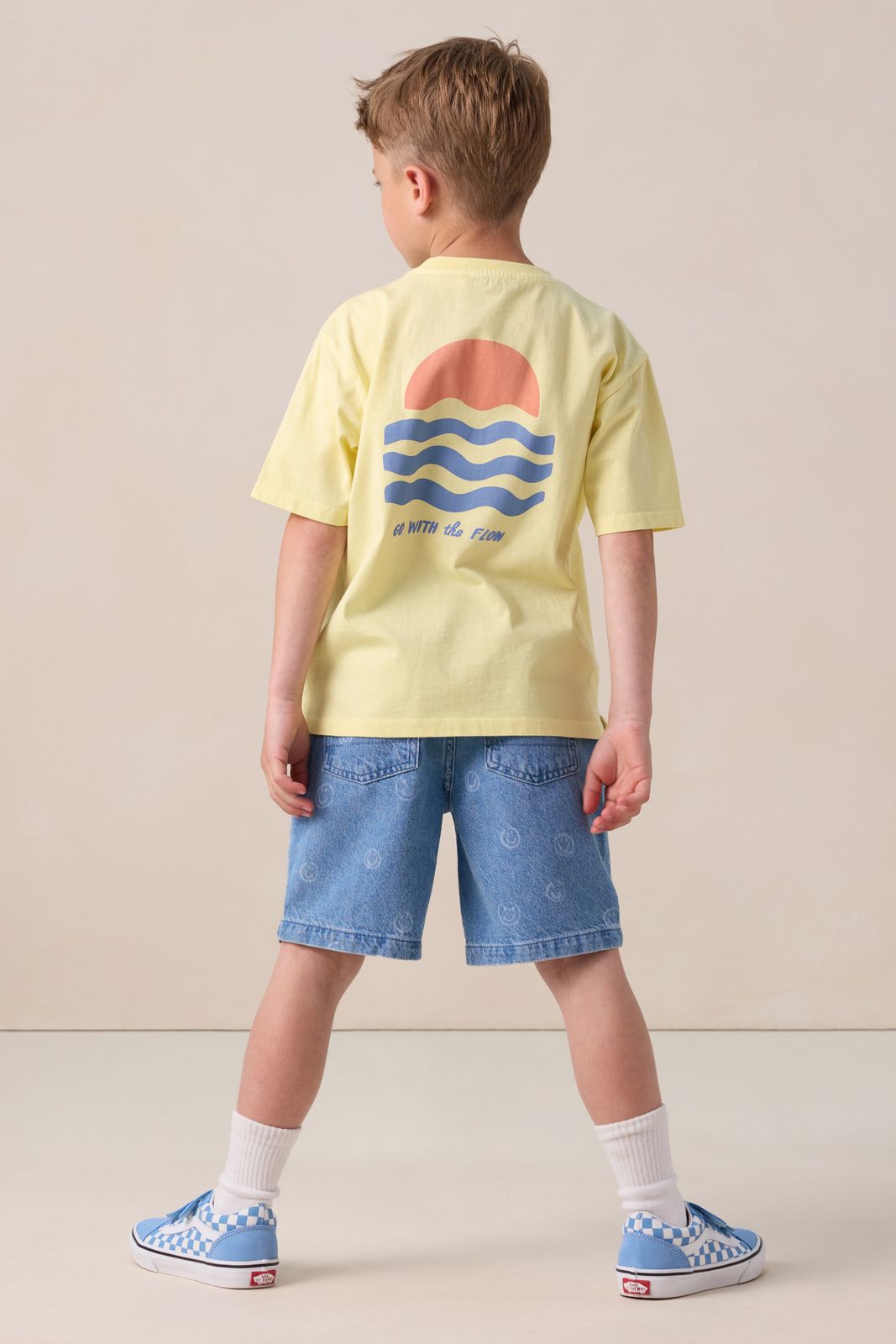 Blauwe denim shorts met smiley