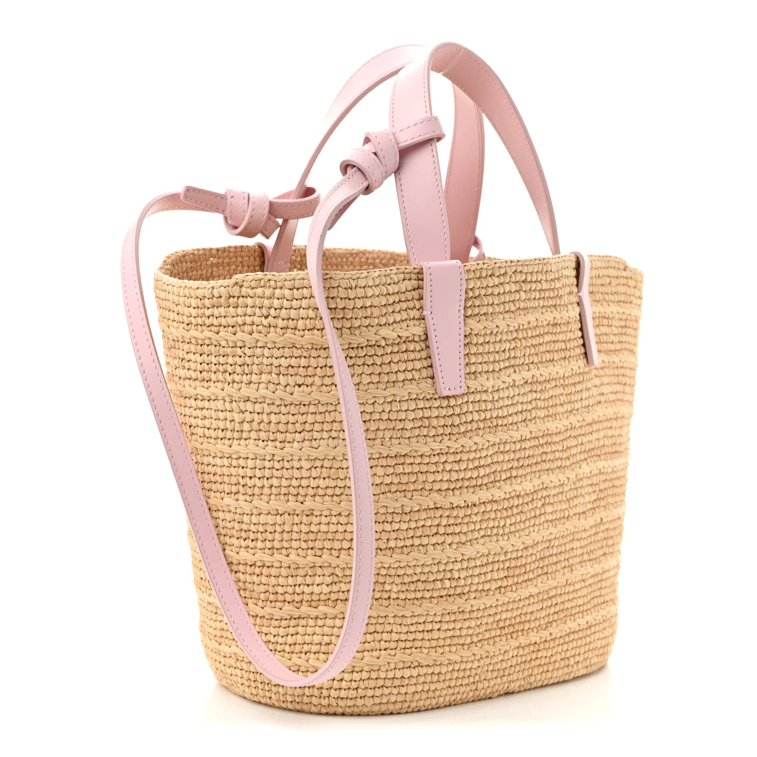 Raffia Calfskin Triomphe Teen Panier Bleached Pink
