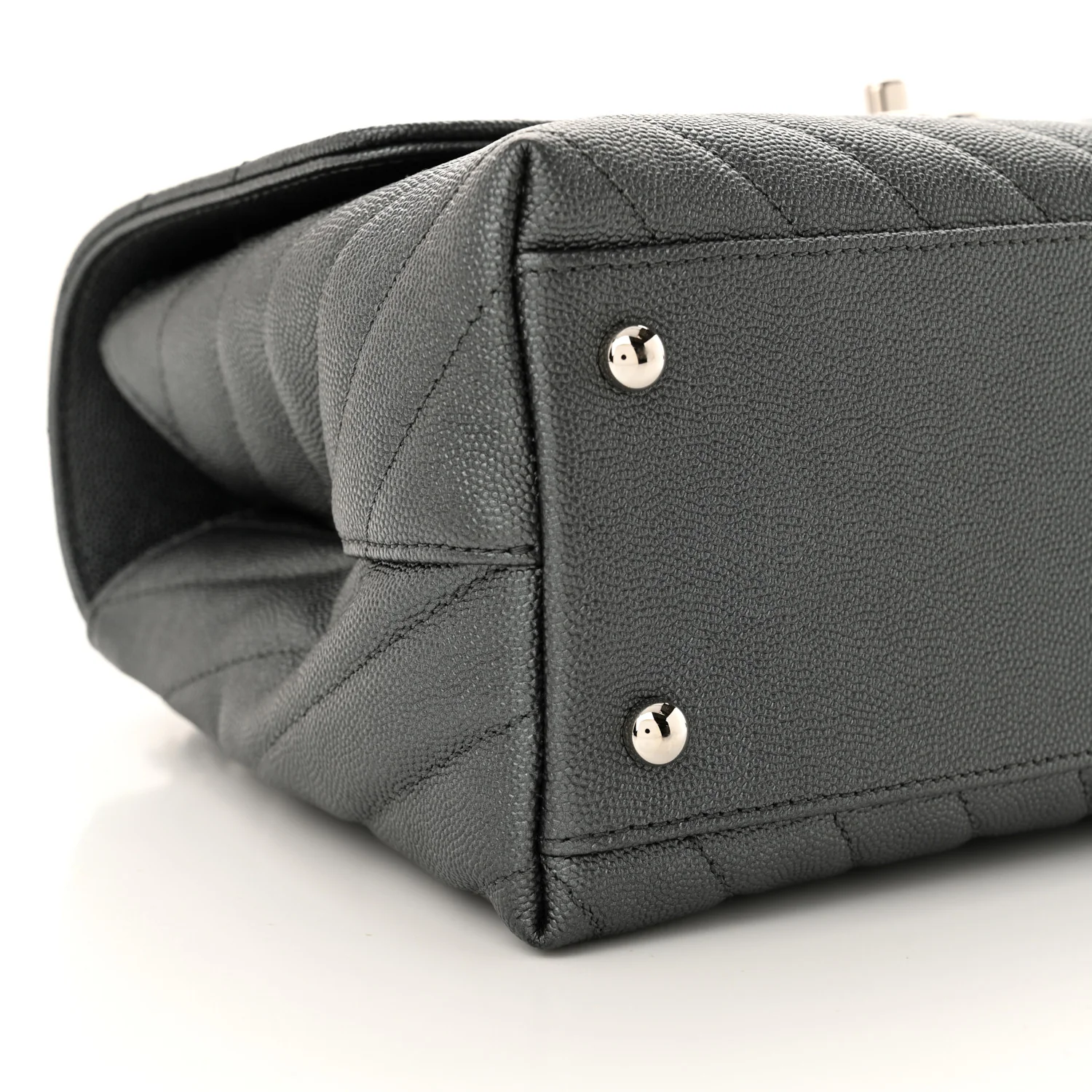 Metallic Caviar Chevron Quilted Small Coco Handle Flap Dark Silver - Top Club