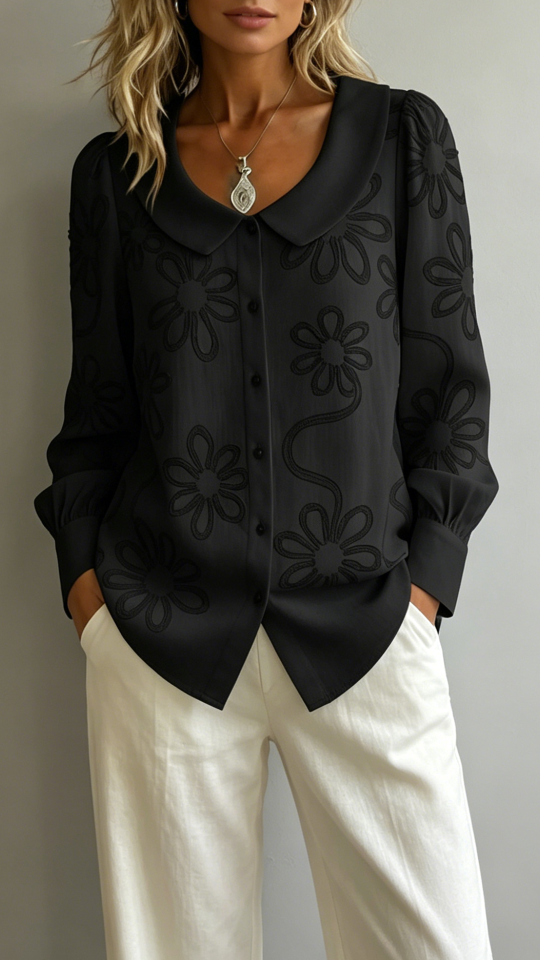 Women's Doll Collar Printed Polyester Blouse - Nordfashionstorm - Women's Clothing, Fashion for You - Nordfashionstorm.com