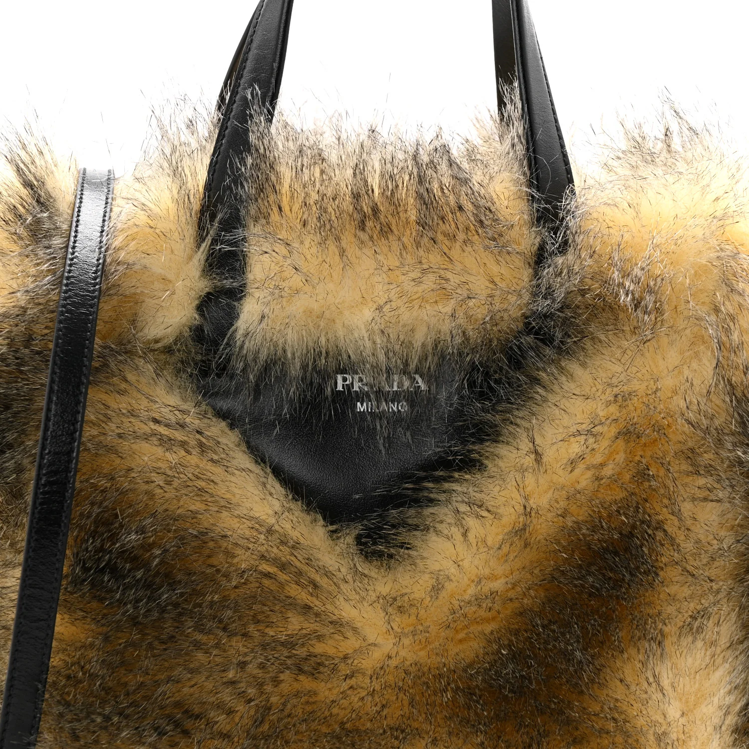 Aspen Vitello Faux Fur Tote Crema Black - Top Club