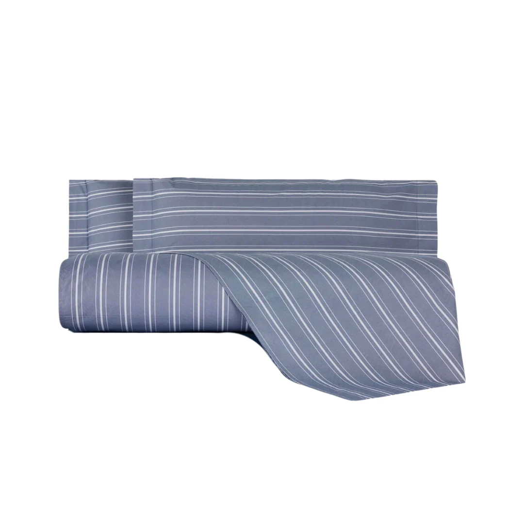 Copripiumino Con Federe In Percalle Oxford 240X230 Blu Mirabello Luisiana