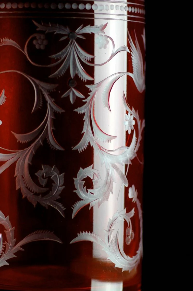 Luxury whiskey carafe red / silver Ø 12.5 x H. 20 cm - mouth-blown and hand-engraved glass carafe - hotel & restaurant accessories - luxury quality