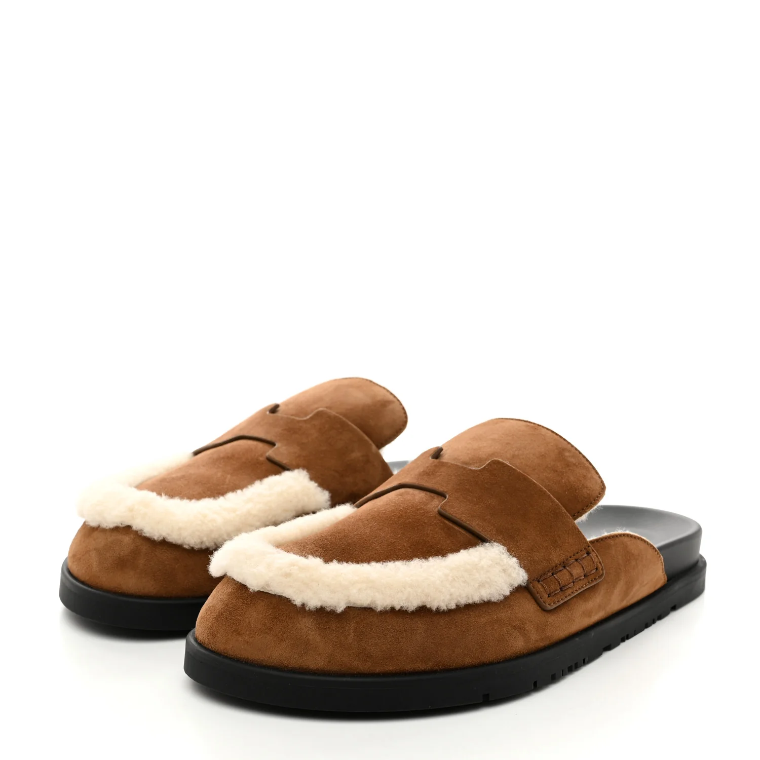 Suede Goatskin Shearling Mens Go Mules 43 Beige Kraft Ecru - Top Club