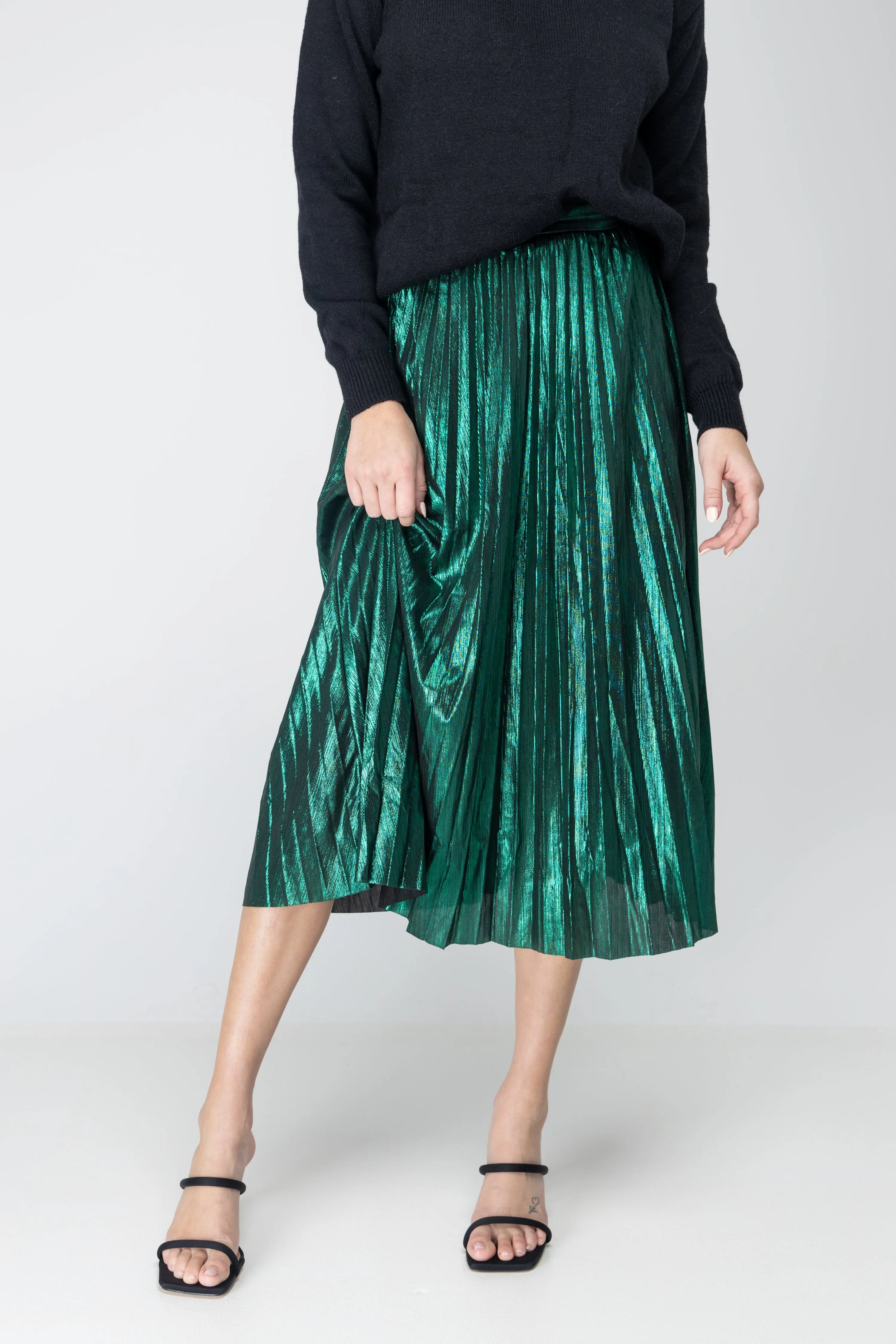 Metallic Plated Midi Skirt - ALJEGJ