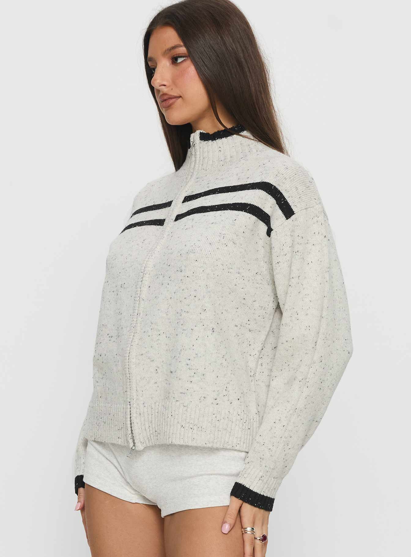 Overstayed Zip Through Cardigan Grey