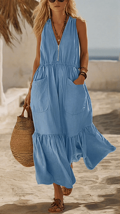 Women's Casual Retro V-Neck Dress with Pockets - Nordfashionstorm - Women's Clothing, Fashion for You - Nordfashionstorm.com