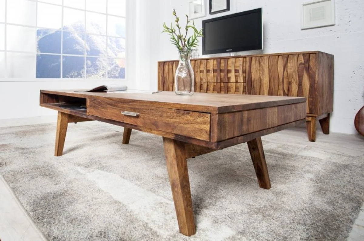 Solid wood coffee table natural colors 100 x 55 x H. 40 cm - living room table in retro style - retro design living room furniture