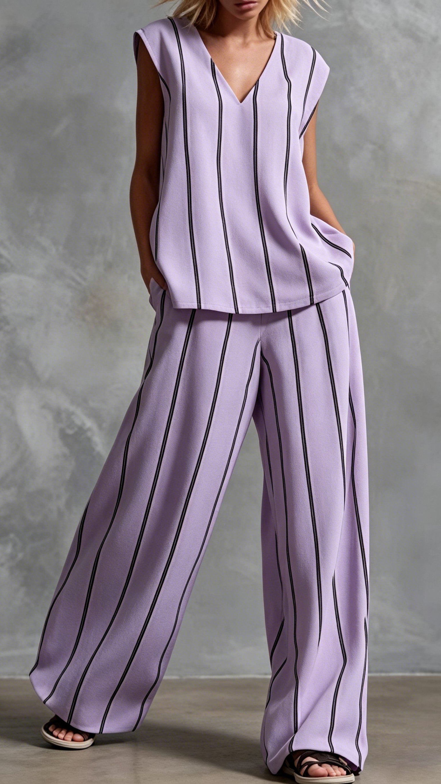 Women's Vertical-Stripe Loose-Fit Slimming Cotton-Linen Two-Piece Set - Nordfashionstorm - Women's Clothing, Fashion for You - Nordfashionstorm.com