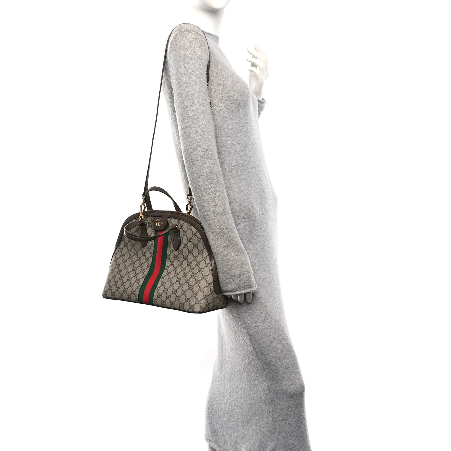 GG Supreme Monogram Web Medium Ophidia Top Handle Dome Bag Brown