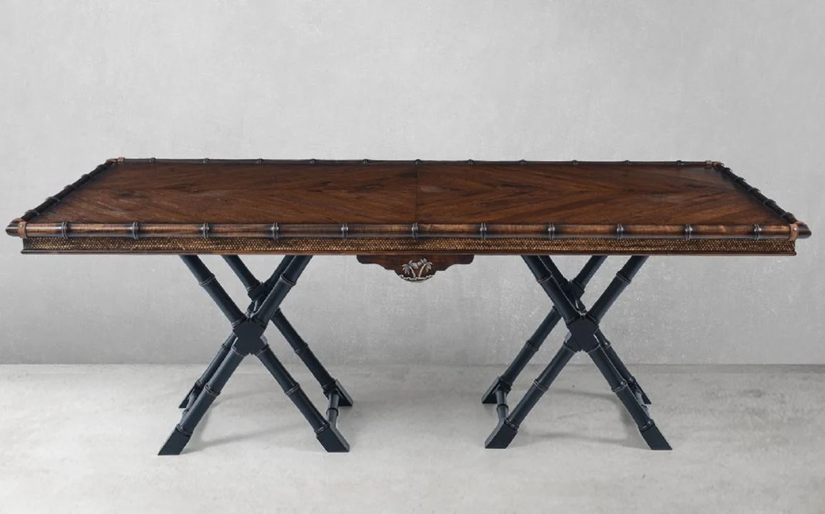 Luxury vintage style dining table brown / black 215 x 108 x H. 78 cm - Rectangular solid wood dining room table - Dining room furniture - Solid wood furniture - Vintage style furniture - Luxury furniture