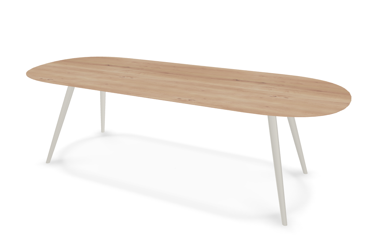 They & Me eettafel Joy – plat ovaal – eiken rustiek bianco olie – onderstel RAL9010 zuiverwit 240 x 100 x 75 | eiken rustiek bianco olie | verjongde rand | frame RAL9010 zuiverwit