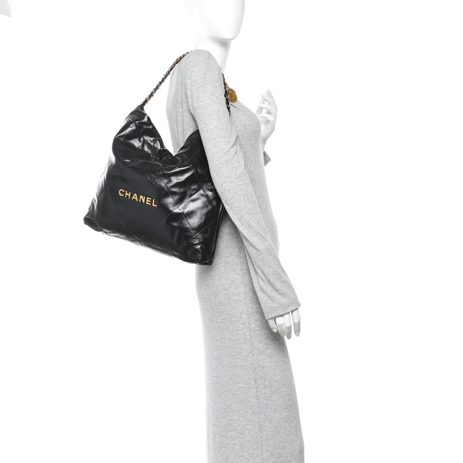 Shiny Calfskin Quilted Chanel 22 Black