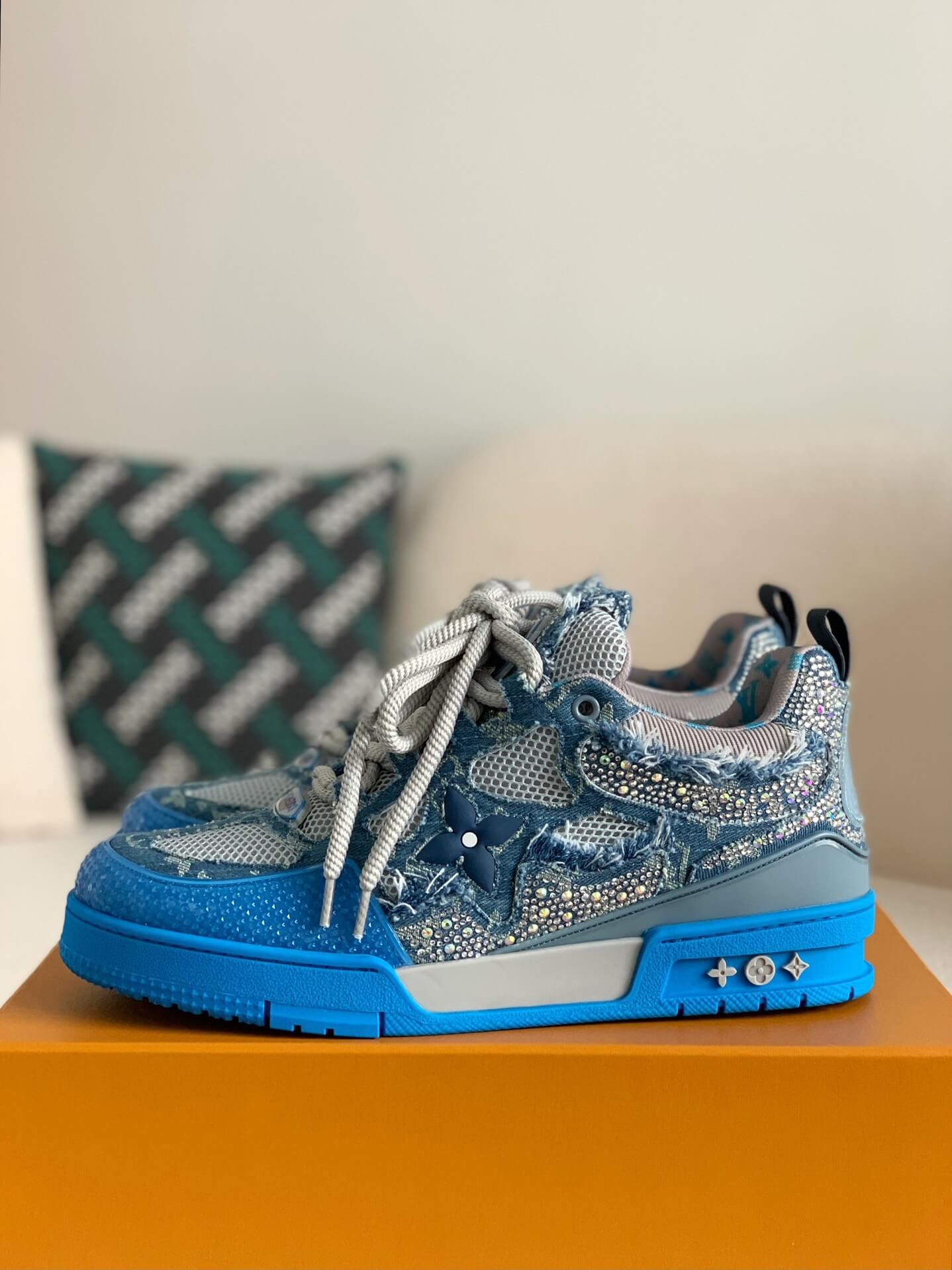 Louis Vuitton LV Skate Trainer Swarovski Crystals Blue Sneakers - Sneaker Replica Workshop