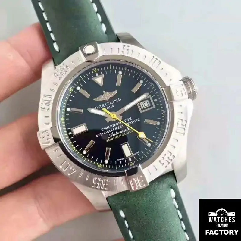 Breitling Avenger II Seawolf A1733110 / BC30 / 435X / A20BASA.1 Green Leather Strap GF Factory Black Dial