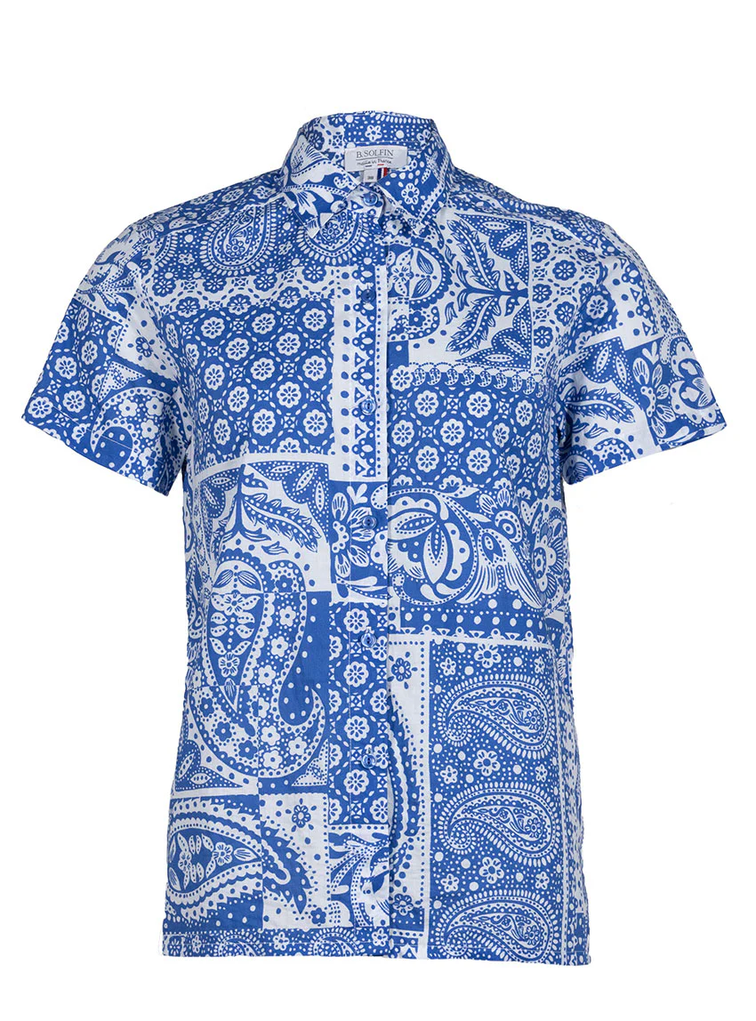 Chemisier en coton rayé bleu atlantique