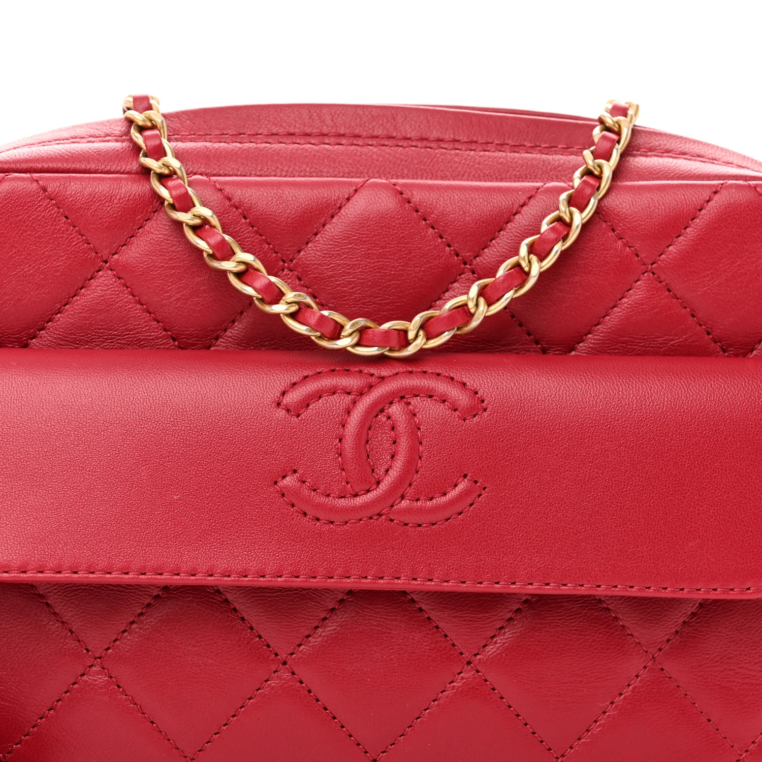 Lambskin Quilted Chain & Tassel Small Camera Case Fuchsia - Top Club
