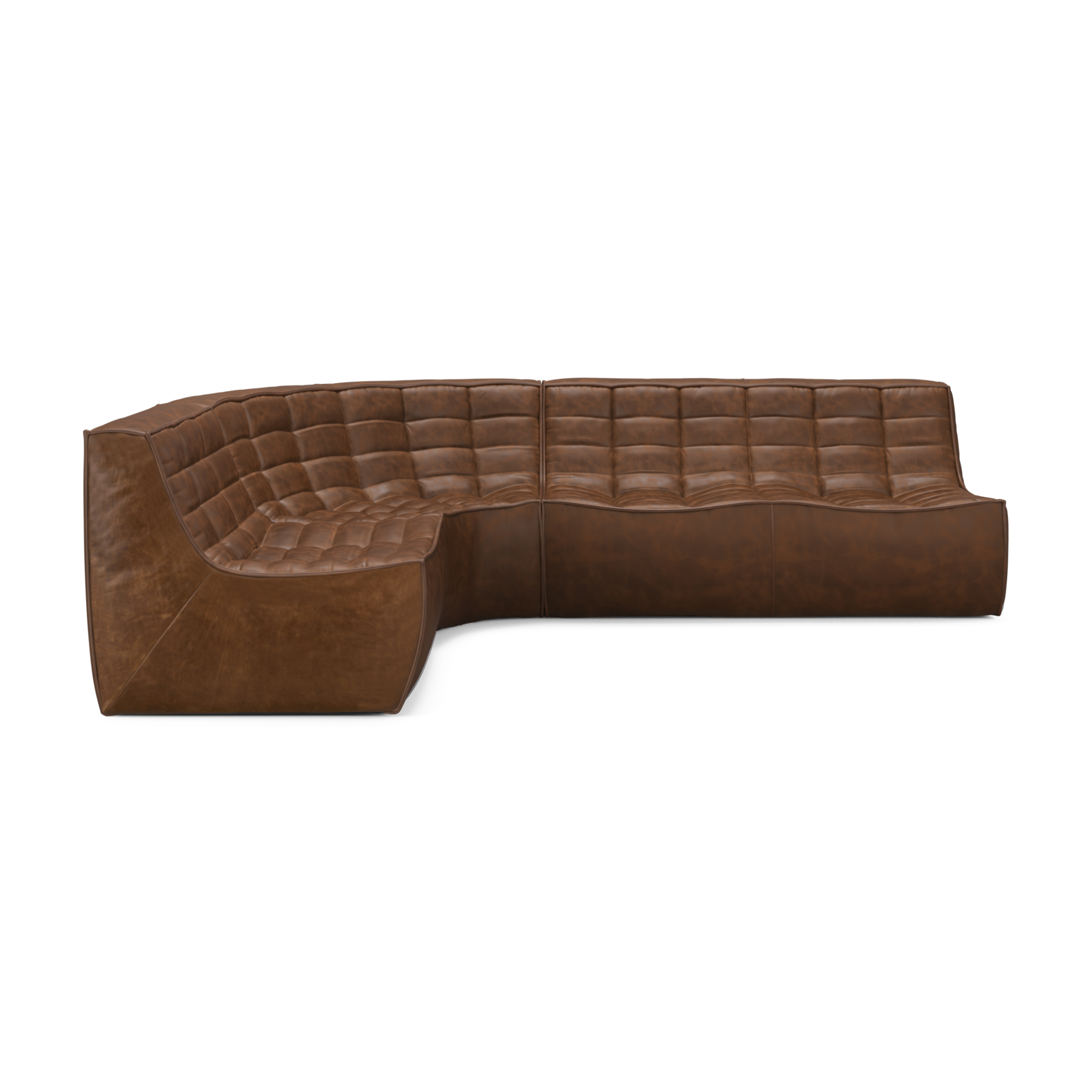 Modulaire bank N701 chestnut set 1+2 seat 90° ronde hoek