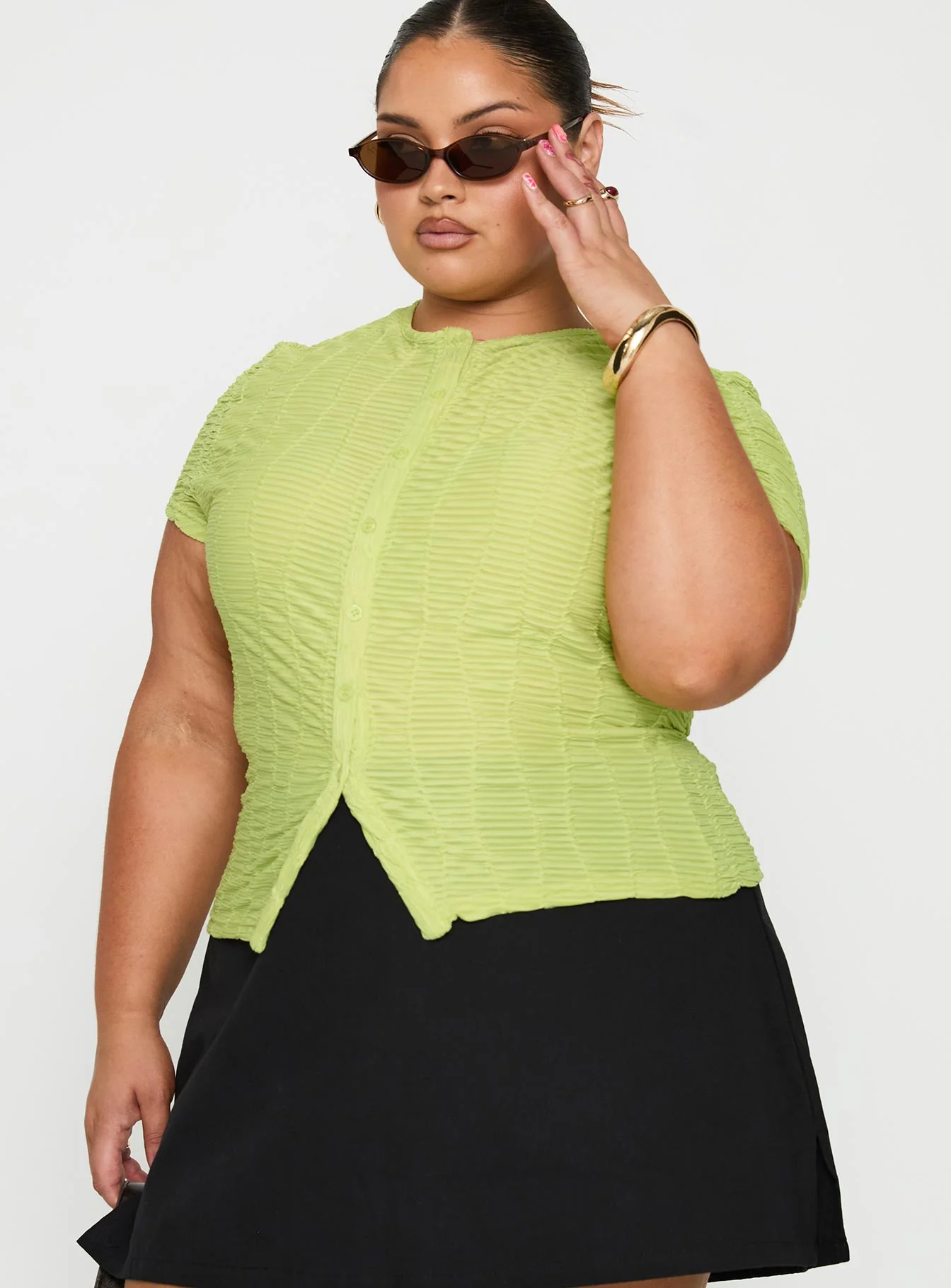 Suzu Textured Top Green Curve