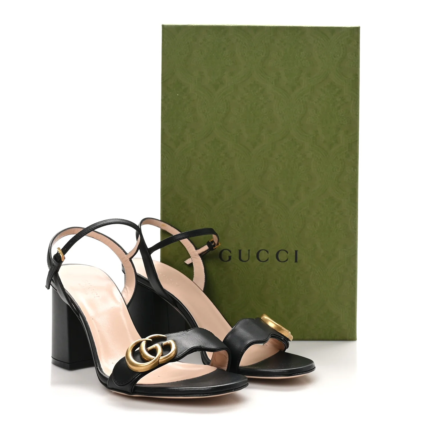 Lifford Calfskin GG Marmont Ankle Wrap 75mm Sandals 37.5 Black - Top Club