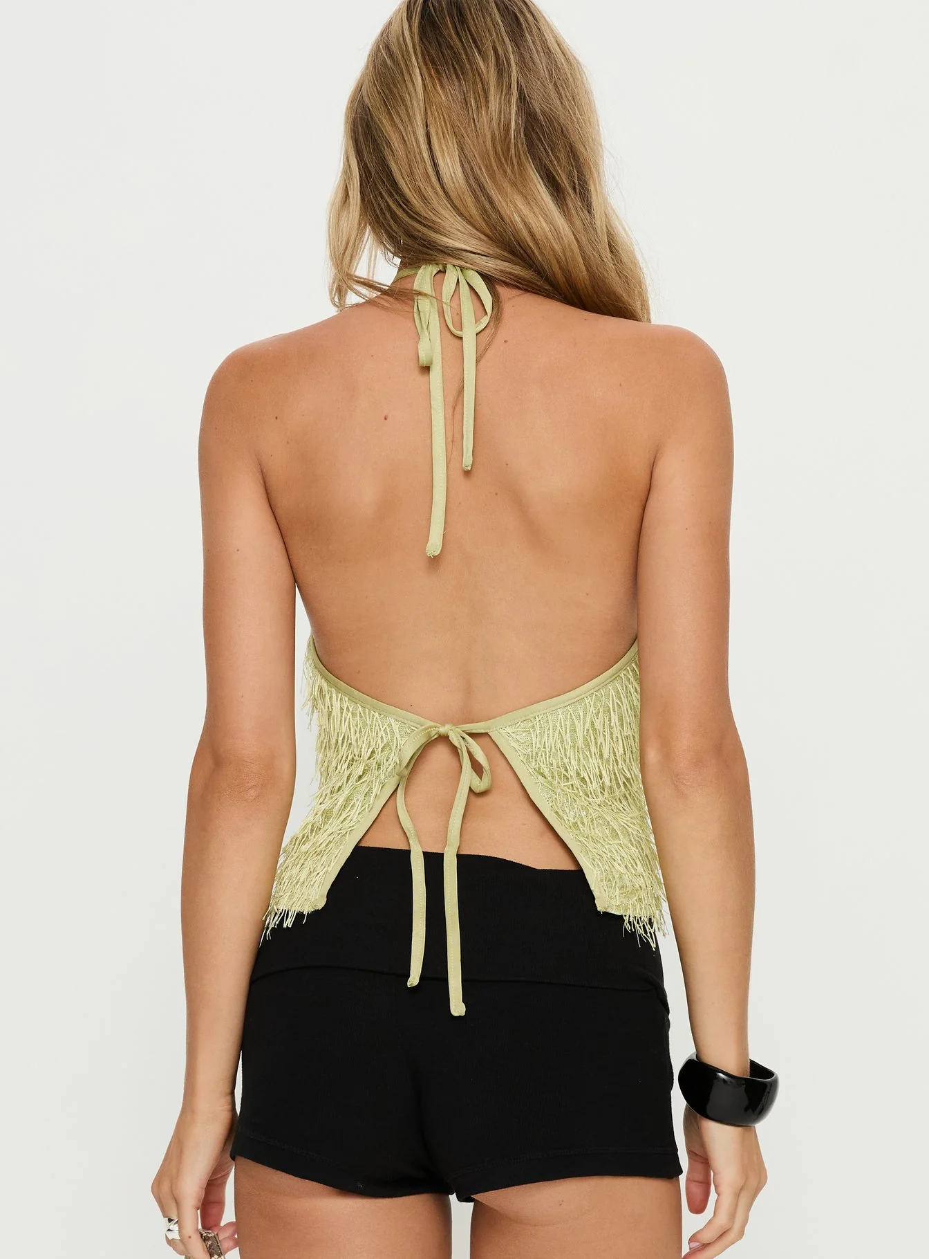 Dashae Fluffy Arrowneck Top Green