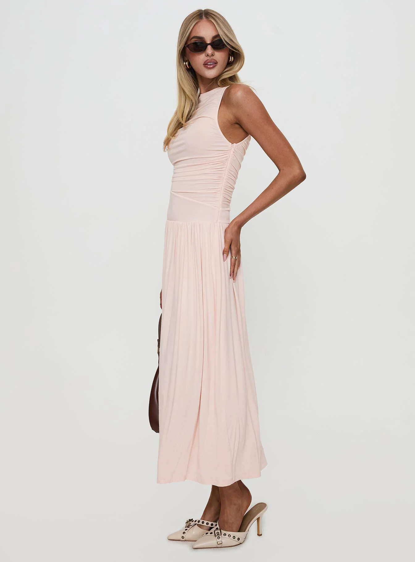 Reveur Ruched Maxi Dress Pink