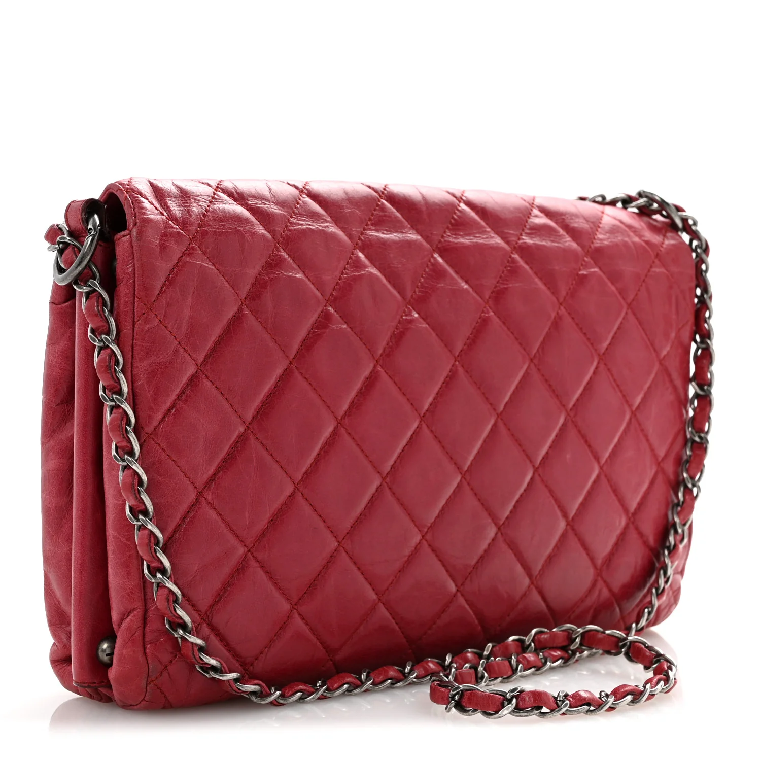 Glazed Calfskin Quilted Soft Boy Flap Red - Top Club