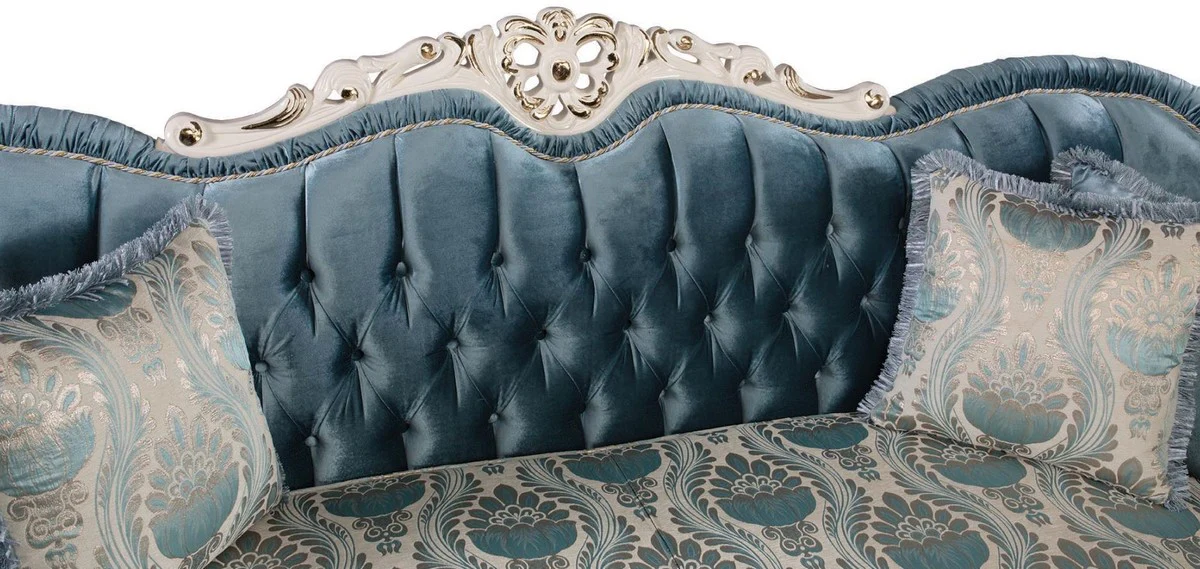 Luxury baroque living room set blue / white / gold - 2 sofas & 2 armchairs & 1 coffee table - magnificent living room furniture in baroque style