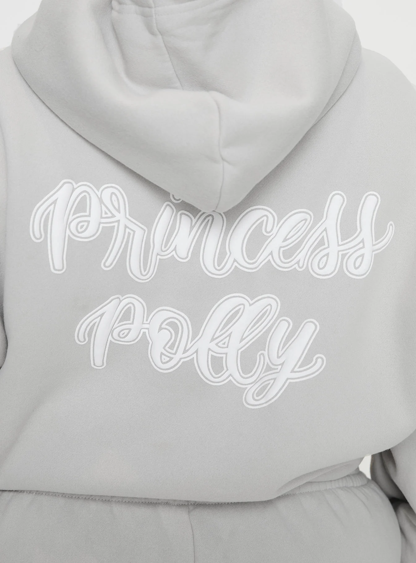 Princess Polly Hooded Sweatshirt Puff Text Grey Curve
