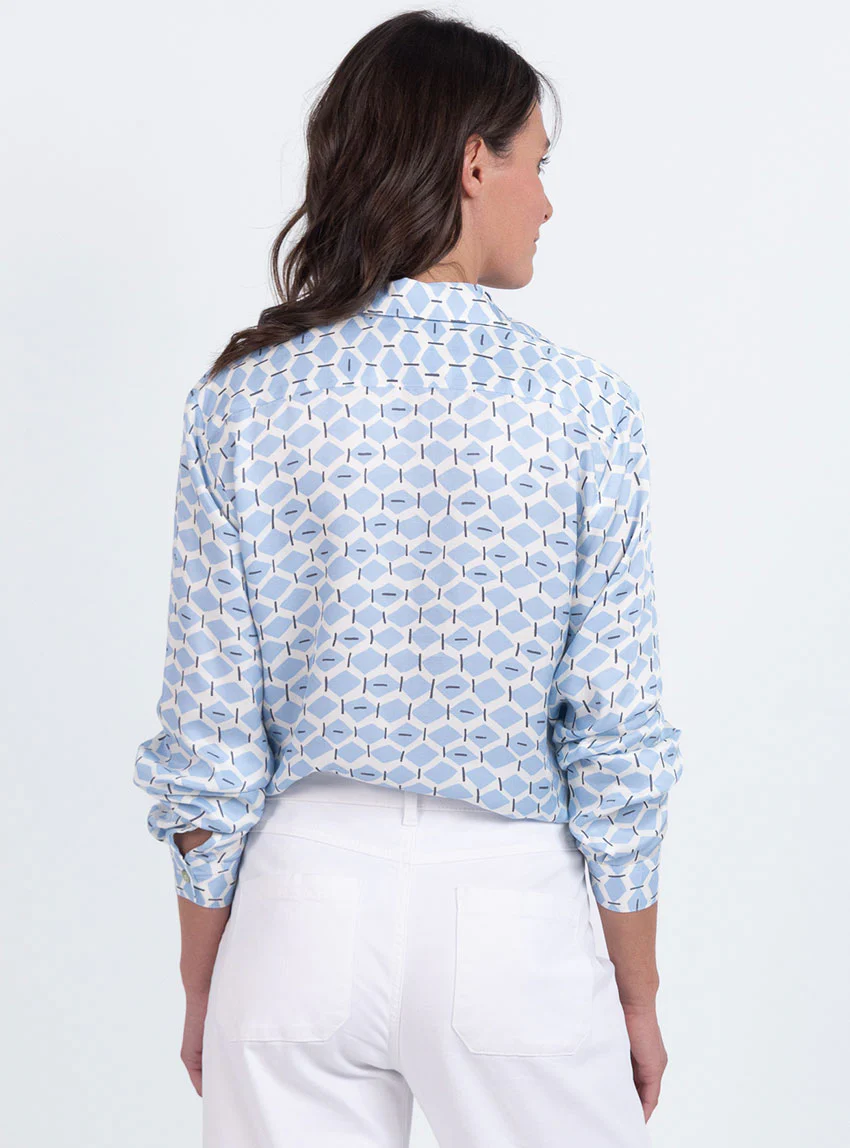 Chemisier femme rayé en viscose bleu graphique