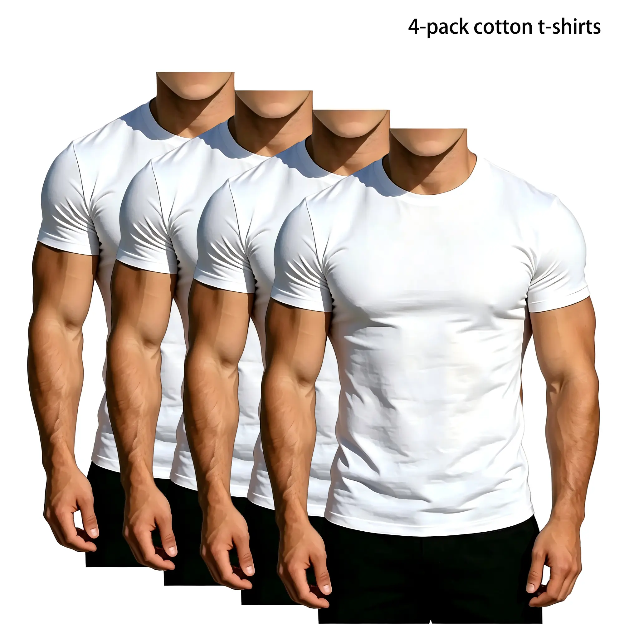 1/2/3/4/5 Pack Men’s Heavyweight White Cotton Crew Neck T-Shirt, Classic Casual Streetwear Basic Top