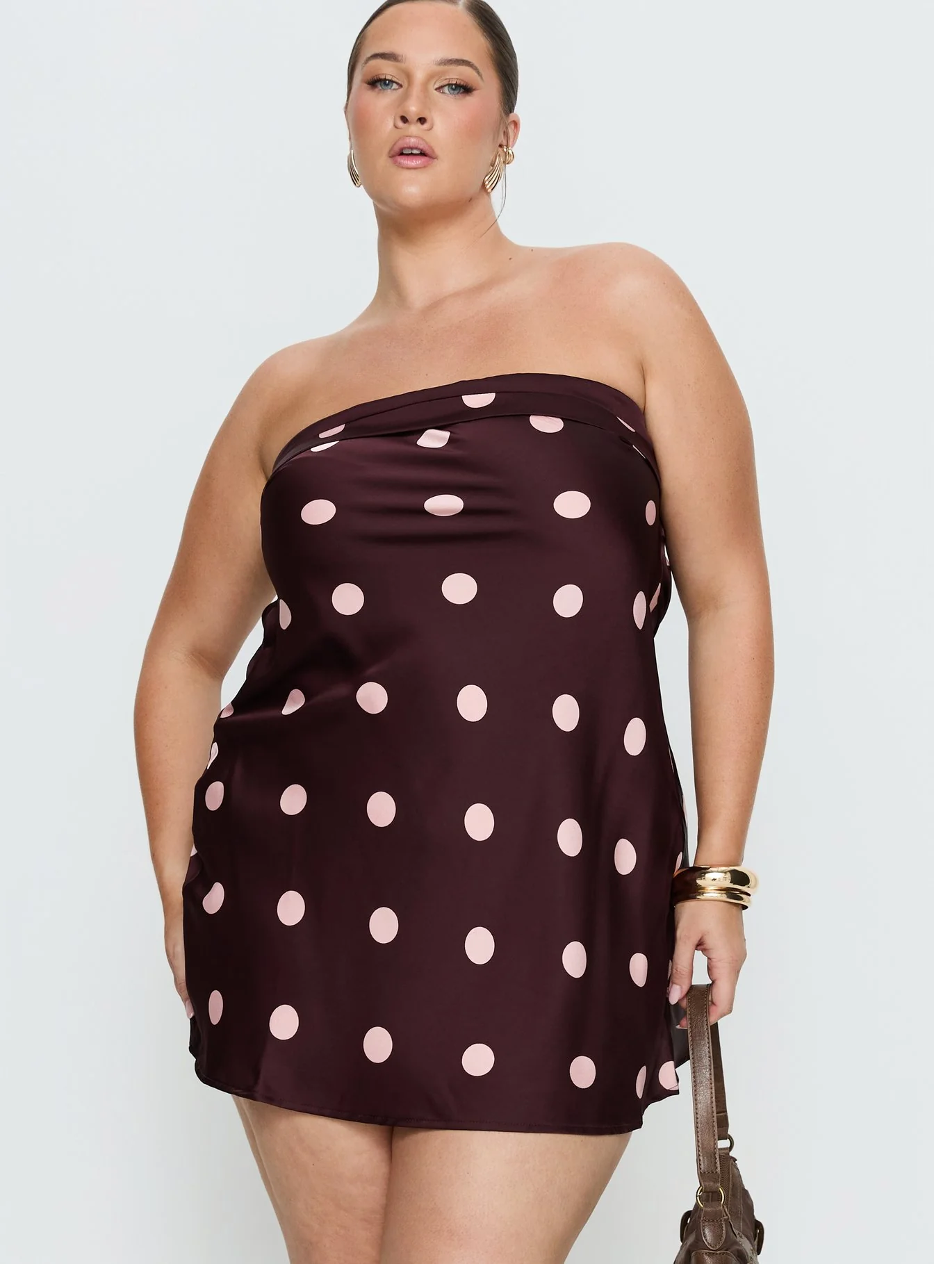 Phillipa Mini Dress Plum / Pink Polka Dot Curve