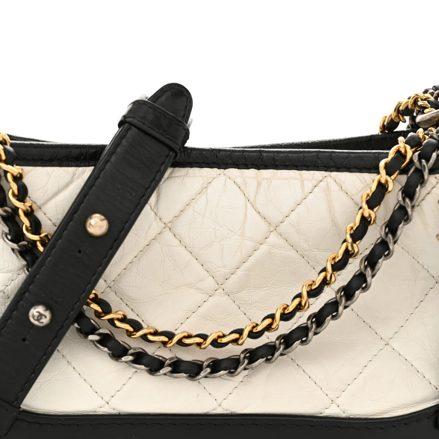 Aged Calfskin Quilted Small Gabrielle Hobo Black White - Top Club