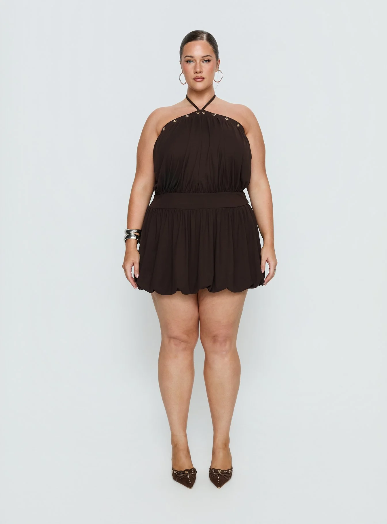 Sunnee Eyelet Detail Playsuit Brown Curve