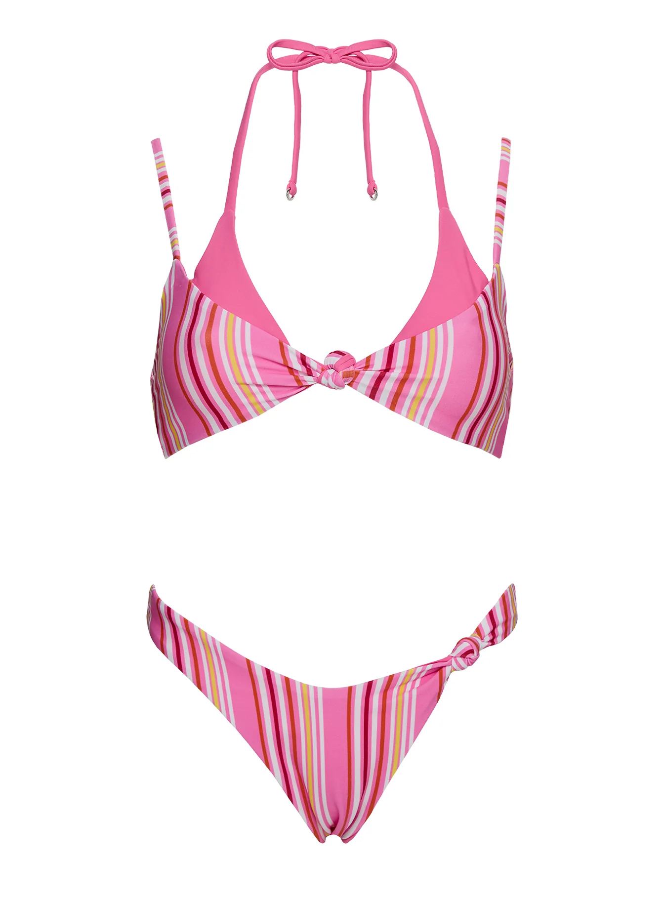 Melesa Knotted Cheeky Bikini Bottom Pink Stripe