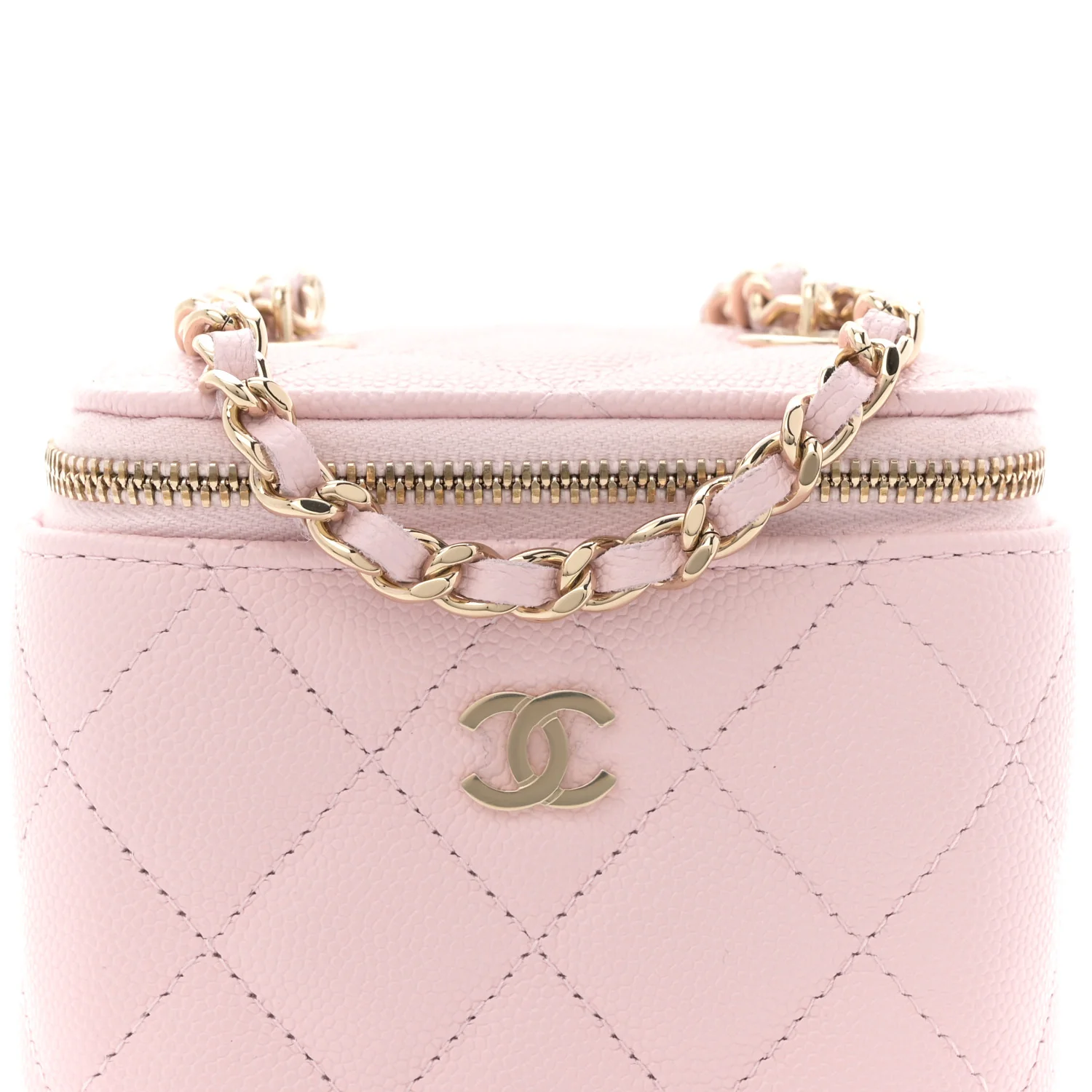 Caviar Quilted Mini Vanity Case With Chain Light Pink - Top Club