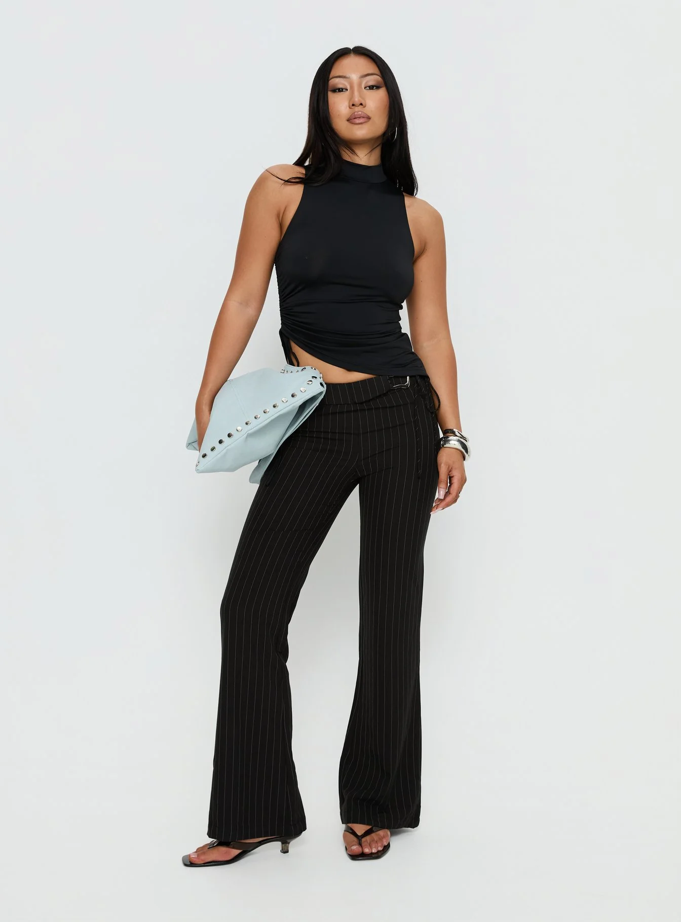 Saveria Tie Detail High Neck Top Black