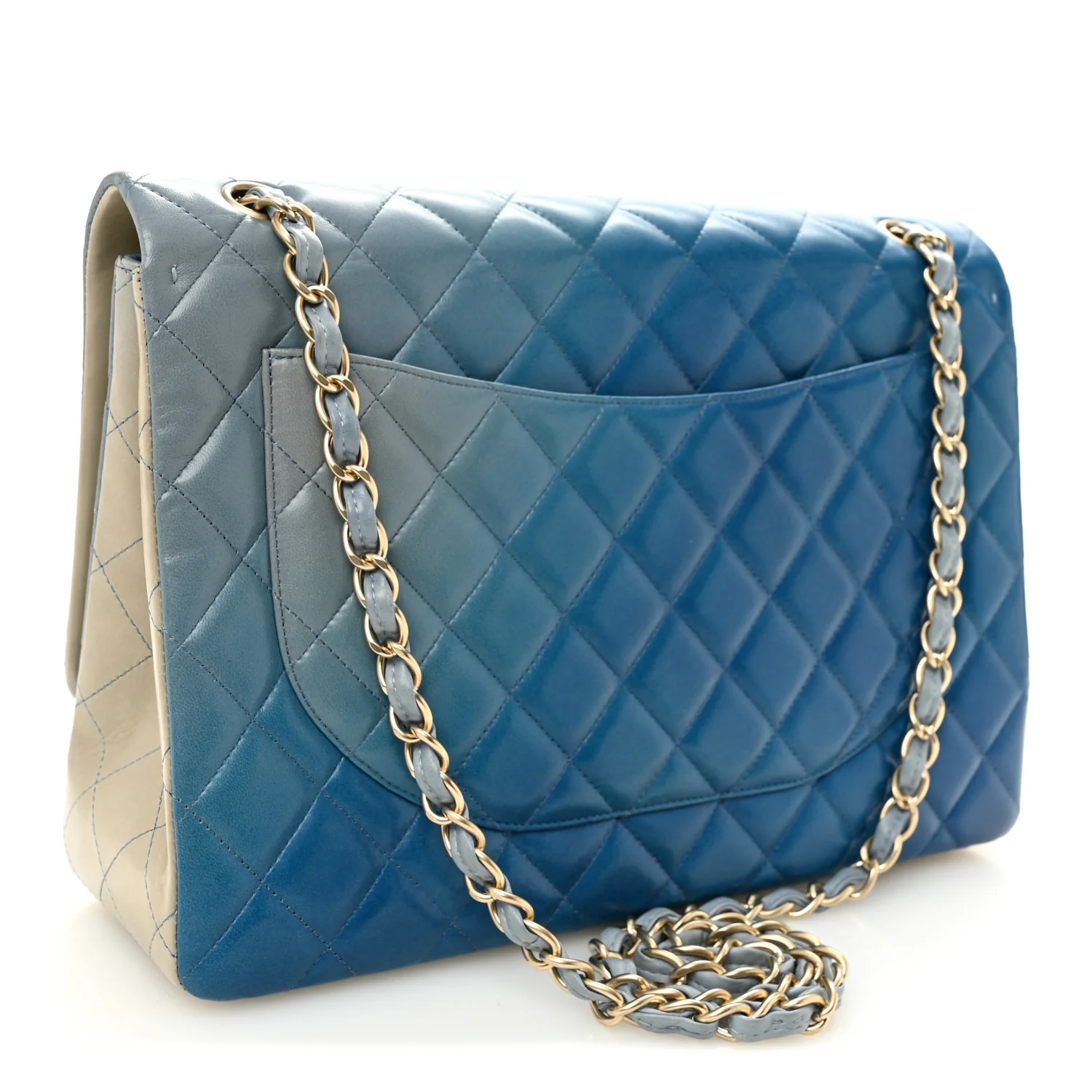 Lambskin Degrade Quilted Maxi Single Flap Light Blue - Top Club