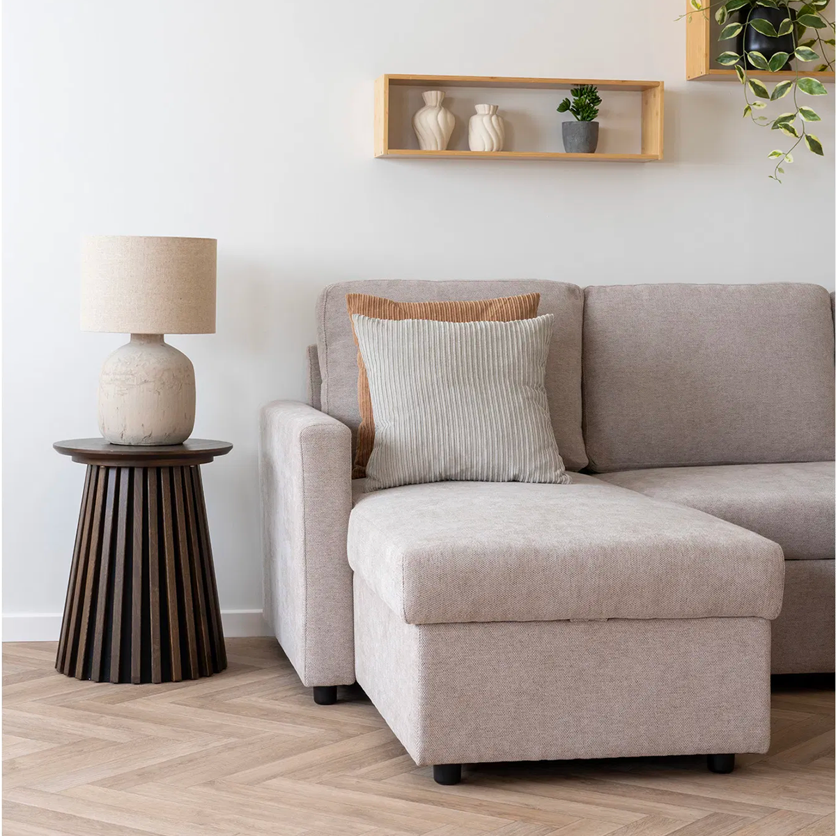 Ribstof sierkussen Mabel Beige