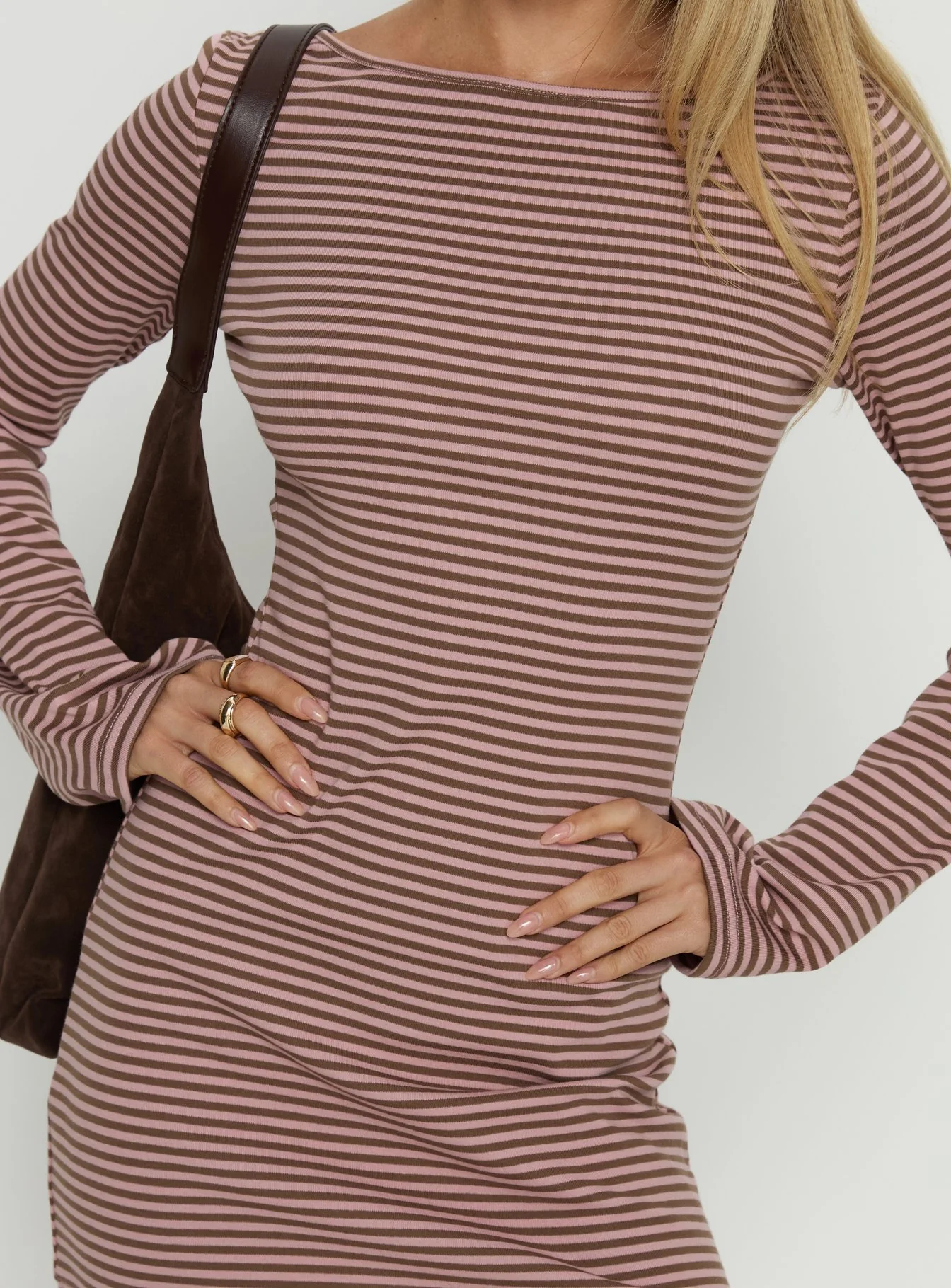 Bryanna Long Sleeve Mini Dress Pink / Brown