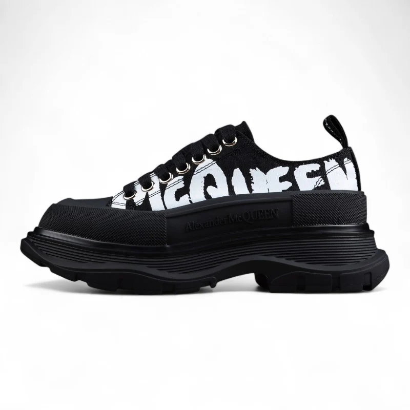 Alexander McQueen Tread Slick Low Lace-Up in Canvas Graffiti Black - Sneaker Replica Workshop