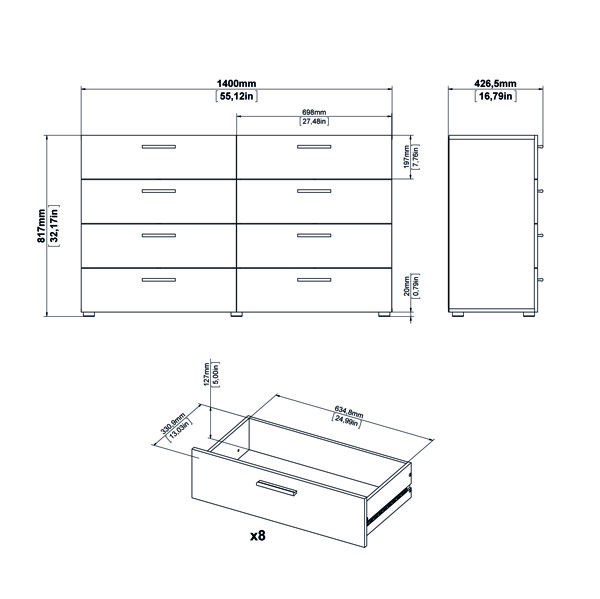 Jantz 8 Drawer 55.12" W Double Dresser
