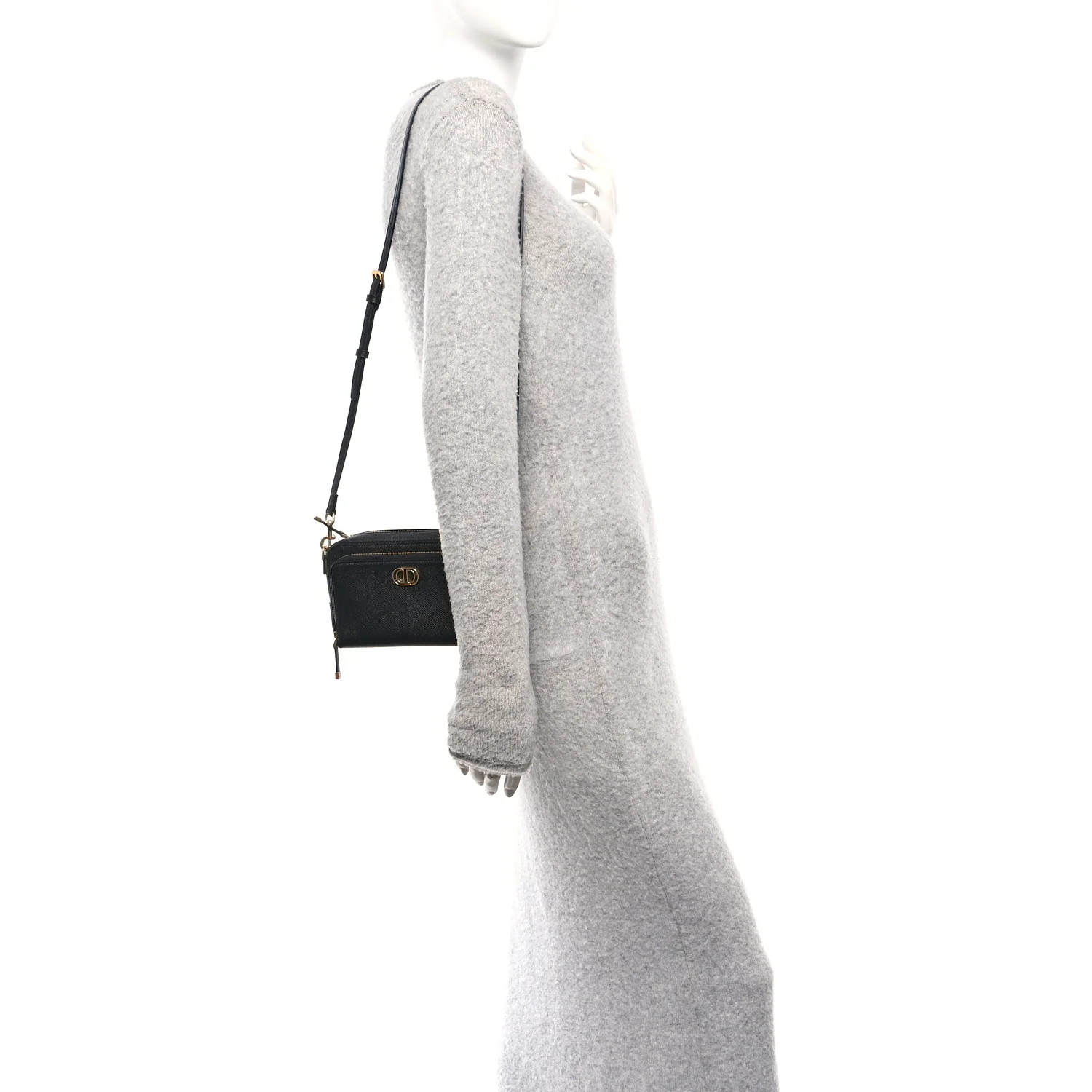 Grained Calfskin Caro Double Pouch Black