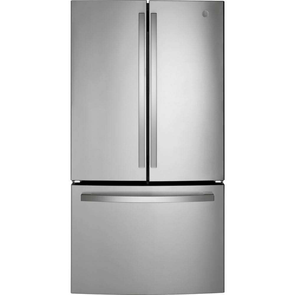 GE GNE27JYMFS 36 French Door Refrigerator with 27 ft. Total Capacity Energy Star LED Lighting Interior Water Dispenser Spill-Proof Shelves in Fingerprint Resistant Stainless Steel