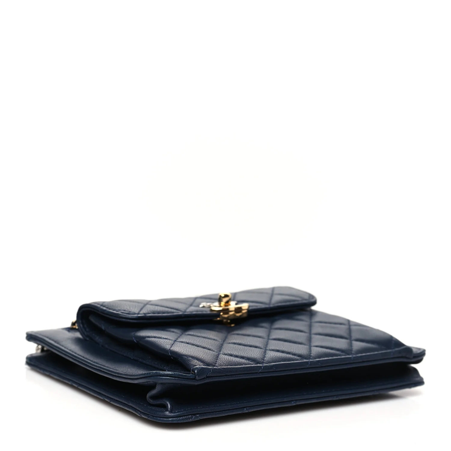 Lambskin Quilted Square Front Pocket Clutch With Chain Navy Blue - Top Club