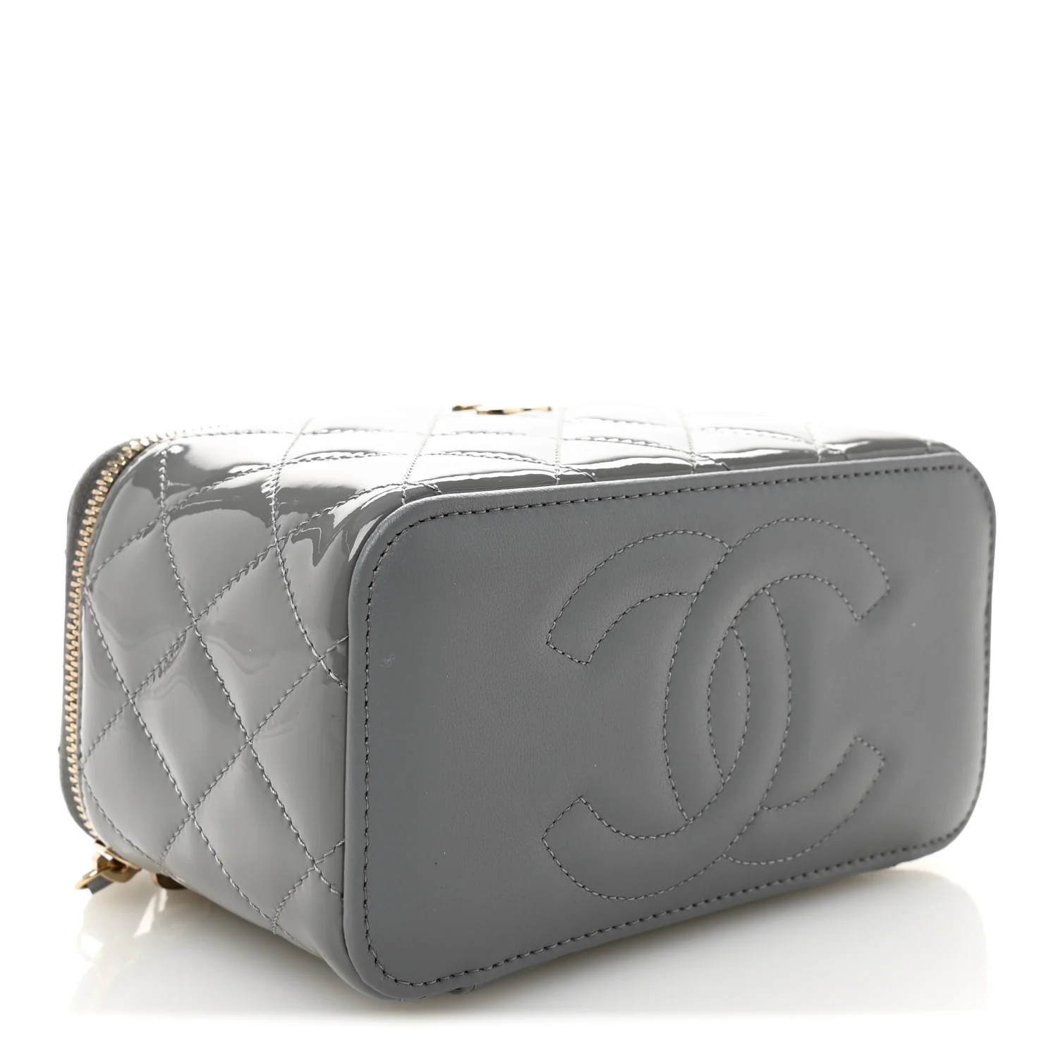 Patent Quilted Quilted Small Top Handle Vanity Case With Chain Grey - Top Club