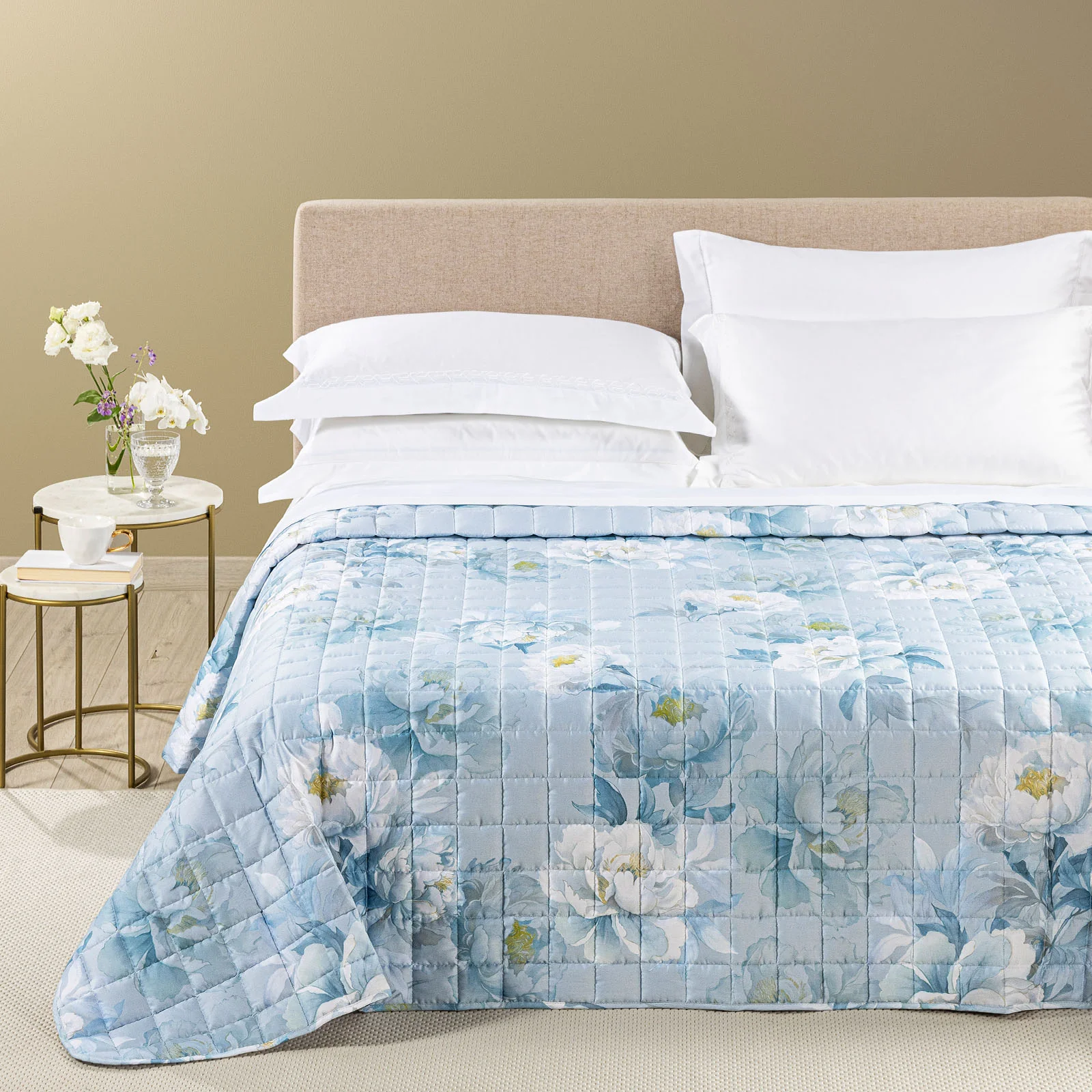 Copriletto Trapuntato In Raso Di Cotone Eloise Matrimoniale Acquamarina Dreaming
